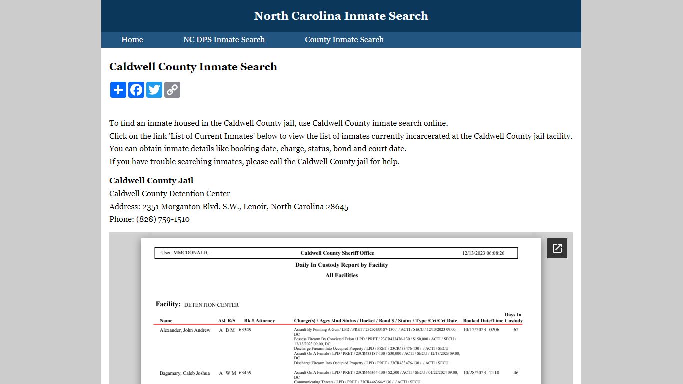 Caldwell County Inmate Search